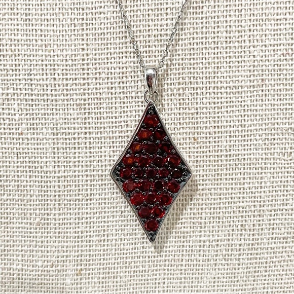 JTV Jewelry - JTV Red Gemstone Diamond-Shaped Pendant Necklace Silver Women’s Jewelry